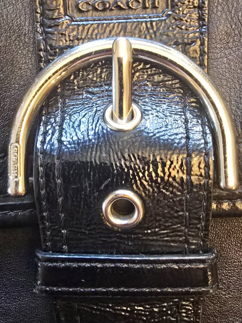 Coach Black Leather w/ Patent Leather Trim Adjustable Strap - Picture 7 of 9